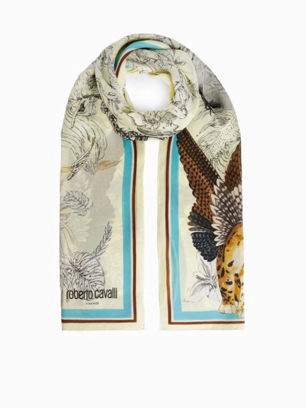 470$ Roberto Cavalli Scarf Wild Silk Tiger and Chain Print